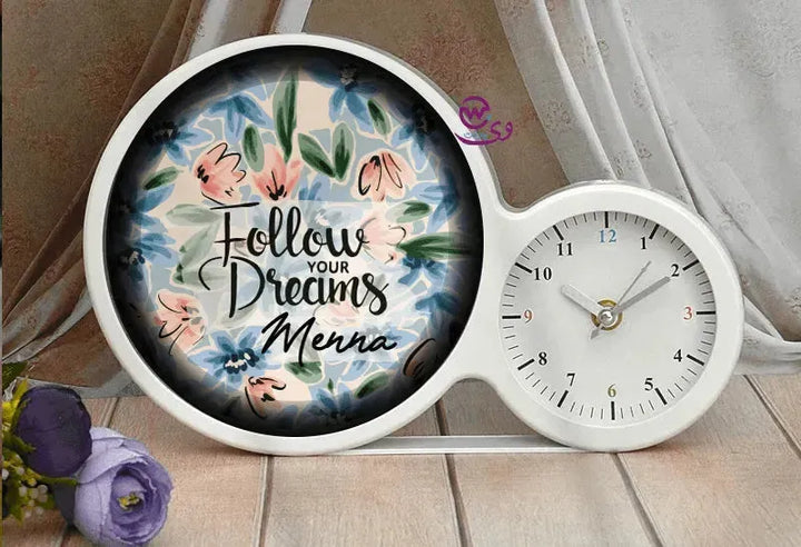 Lighting Mirror With Clock - Names - WE PRINT