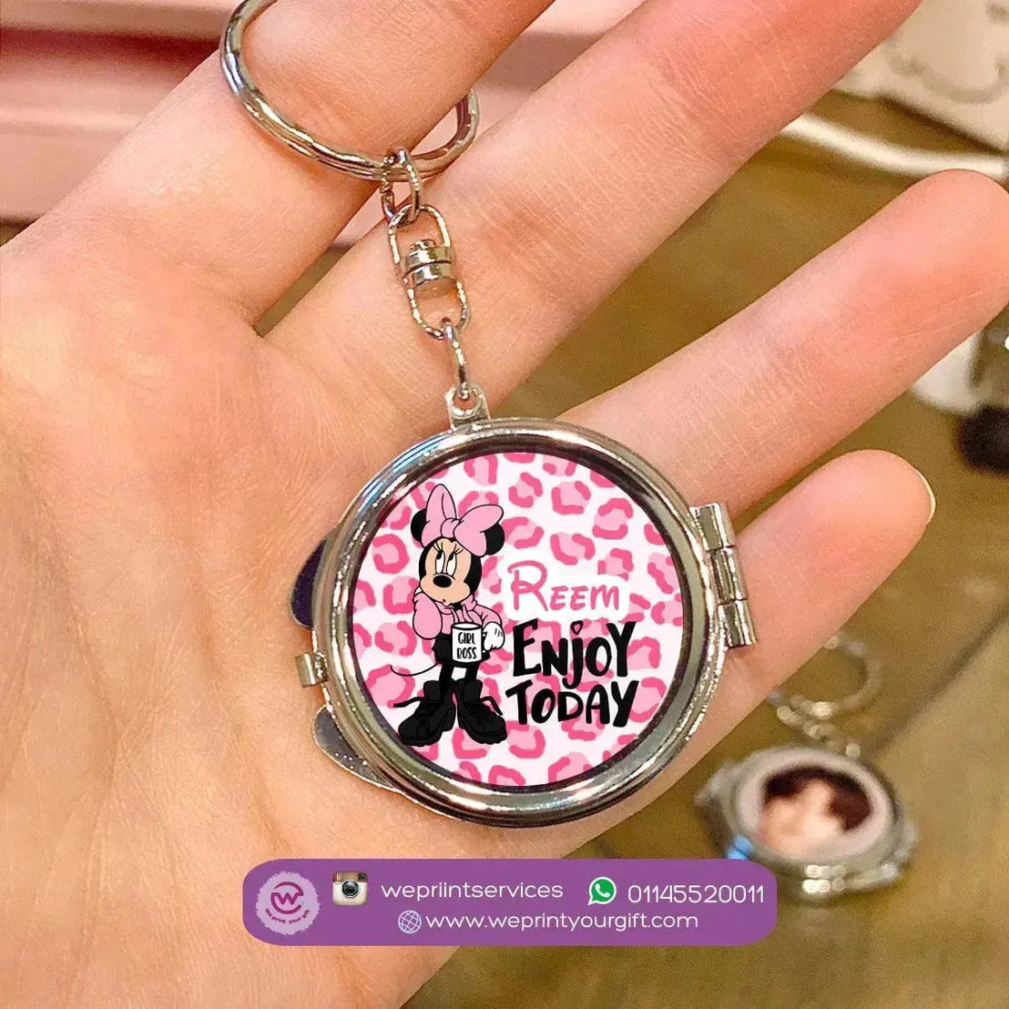Metal Keychain - With Inside Mirror - Minnie Mouse - WE PRINT