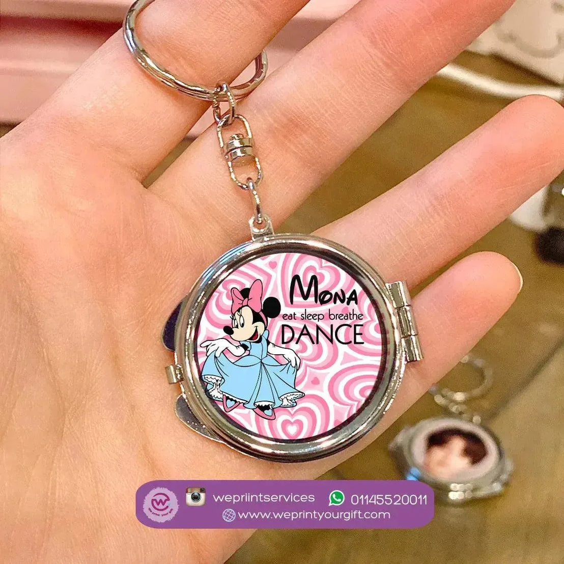 Metal Keychain - With Inside Mirror - Minnie Mouse - WE PRINT