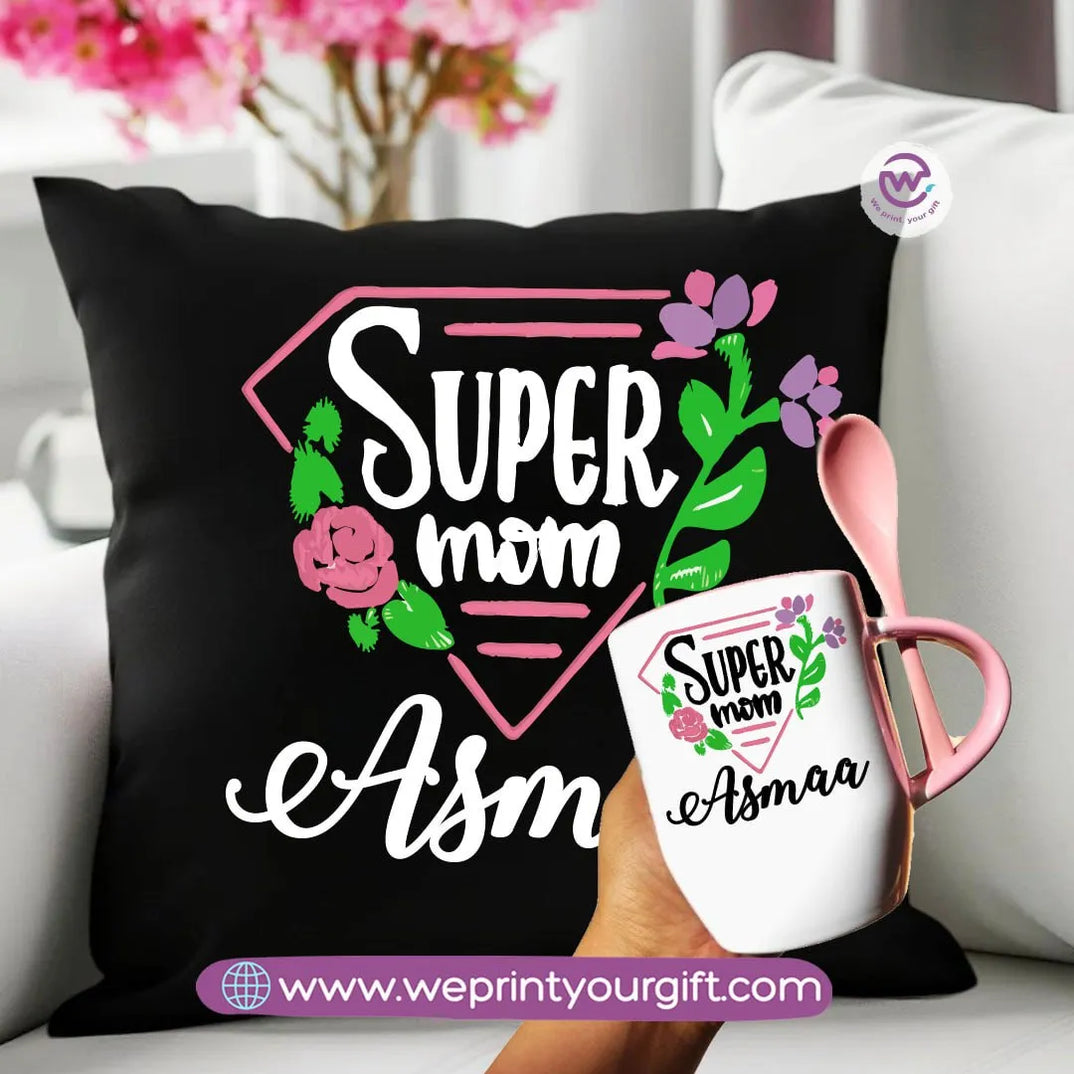 Mother’s Day Set (Square cushion+ Spoon mug)- Names - WE PRINT