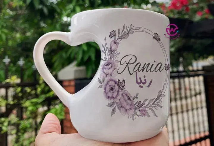 Mug-Heart-Handle - Floral - Names - WE PRINT