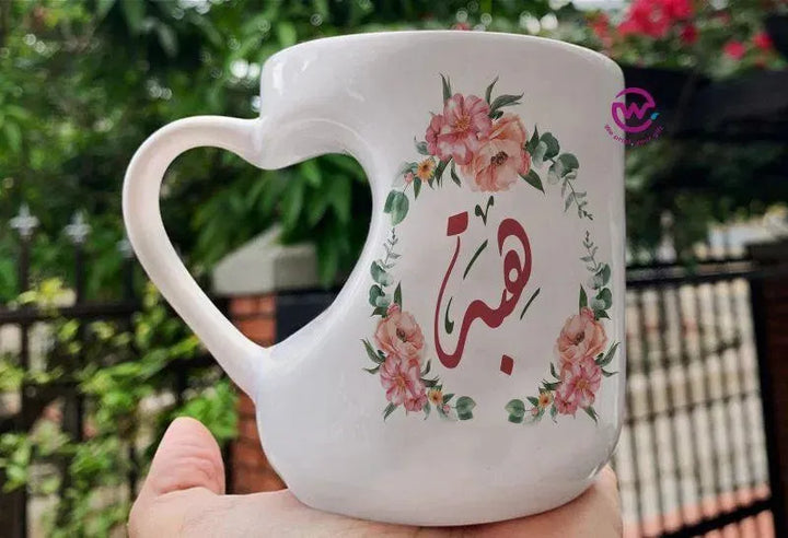 Mug-Heart-Handle - Floral - Names - WE PRINT