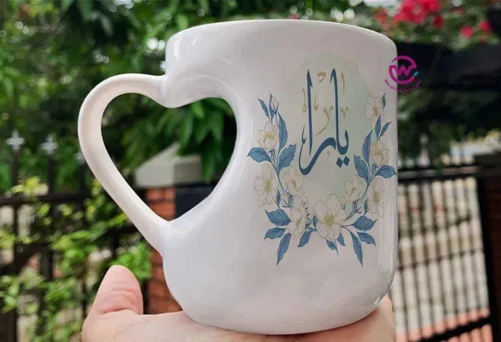 Mug-Heart-Handle - Floral - Names - WE PRINT