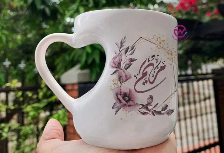 Mug-Heart-Handle - Floral - Names - WE PRINT