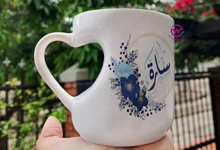 Mug-Heart-Handle - Floral - Names - WE PRINT