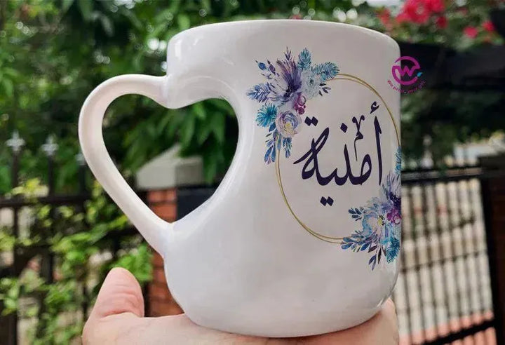 Mug-Heart-Handle - Floral - Names - WE PRINT