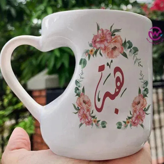 Mug-Heart-Handle - Floral - Names - WE PRINT