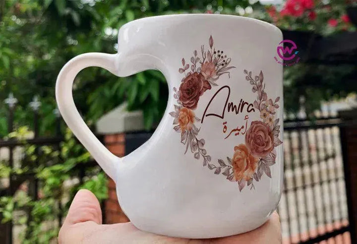 Mug-Heart-Handle - Floral - Names - WE PRINT