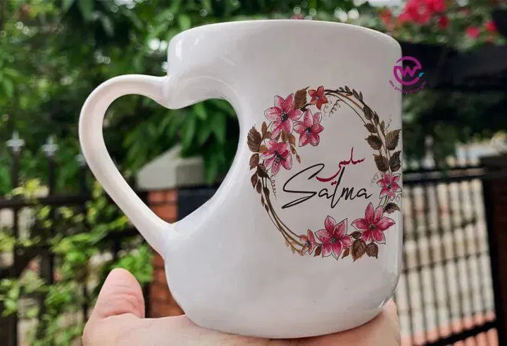 Mug-Heart-Handle - Floral - Names - WE PRINT