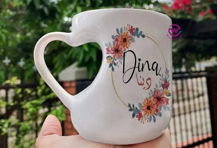 Mug-Heart-Handle - Floral - Names - WE PRINT