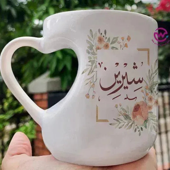 Mug-Heart-Handle - Floral - Names - WE PRINT