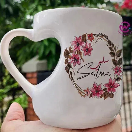 Mug-Heart-Handle - Floral - Names - WE PRINT