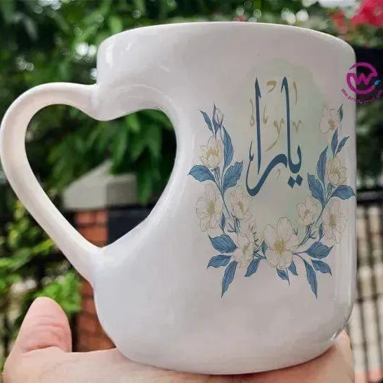 Mug-Heart-Handle - Floral - Names - WE PRINT