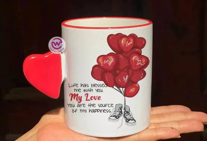 Mug-With Solid Heart Handle -Valentine's Day - WE PRINT