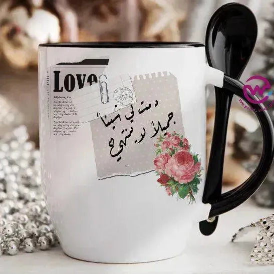 Mug-With Spoon - Arabic Design Lovers - WE PRINT