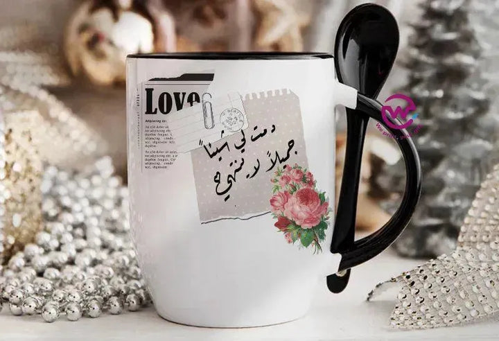 Mug-With Spoon - Arabic Design Lovers - WE PRINT