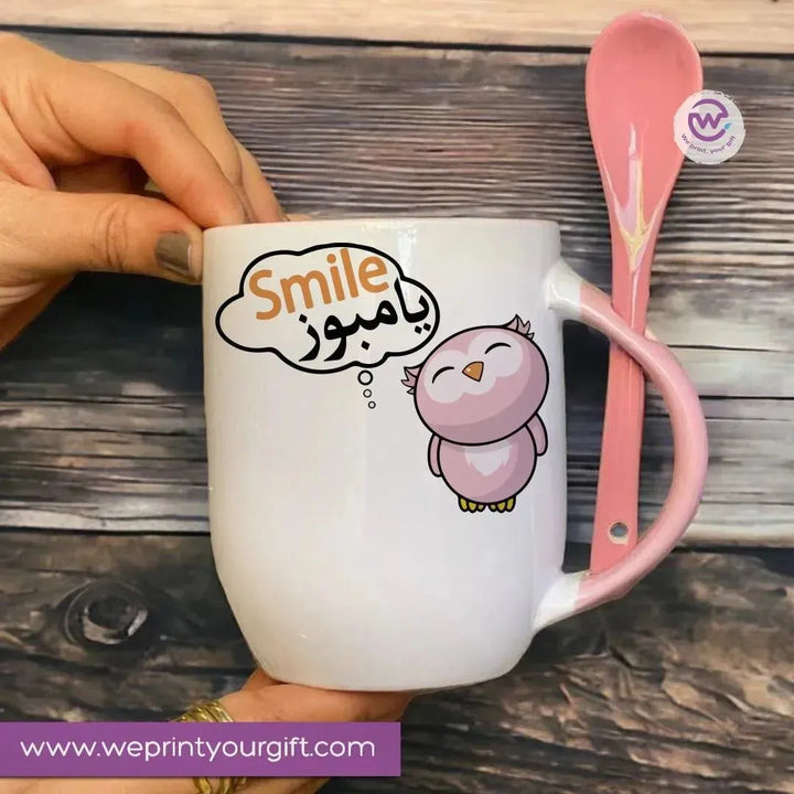 Mug-With Spoon - Comic -Owl - WE PRINT