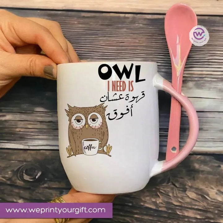 Mug-With Spoon - Comic -Owl - WE PRINT