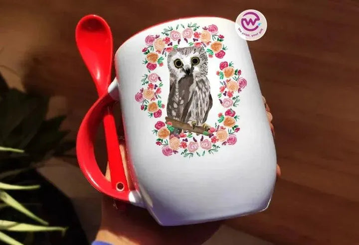 Mug-With Spoon -Cute Owl - WE PRINT