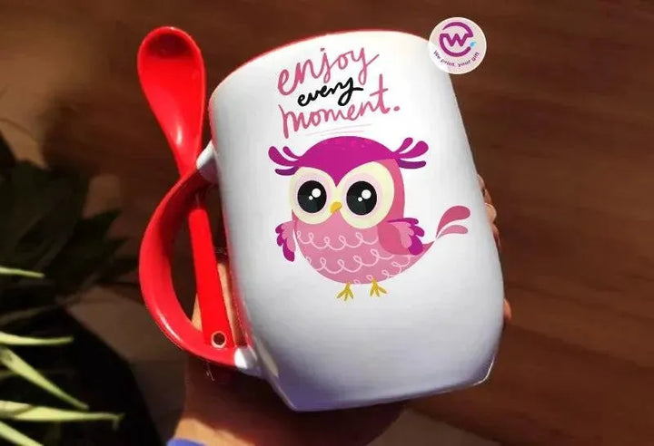 Mug-With Spoon -Cute Owl - WE PRINT