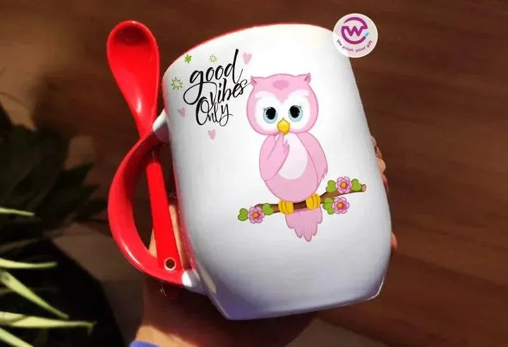 Mug-With Spoon -Cute Owl - WE PRINT