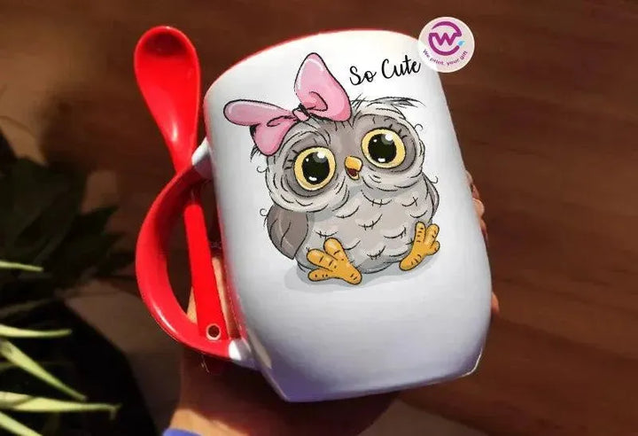 Mug-With Spoon -Cute Owl - WE PRINT