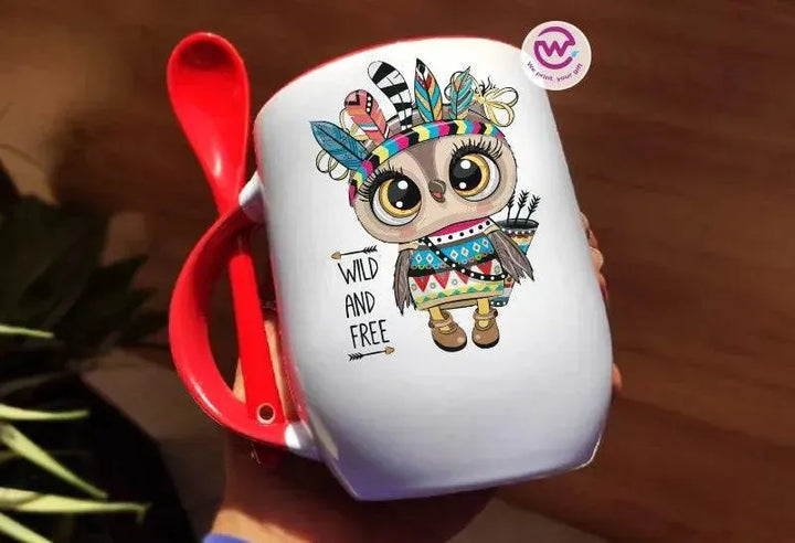 Mug-With Spoon -Cute Owl - WE PRINT