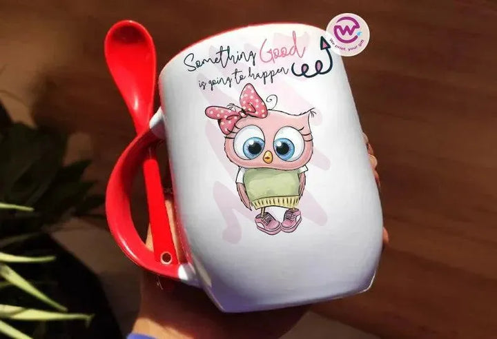 Mug-With Spoon -Cute Owl - WE PRINT