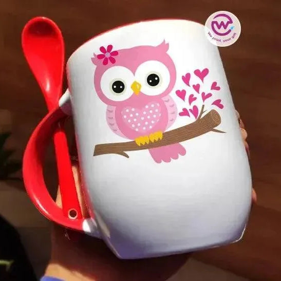 Mug-With Spoon -Cute Owl - WE PRINT