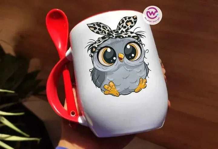 Mug-With Spoon -Cute Owl - WE PRINT