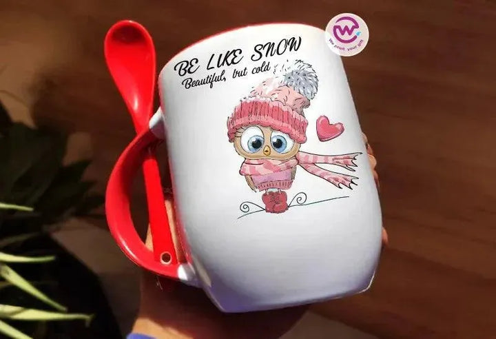 Mug-With Spoon -Cute Owl - WE PRINT