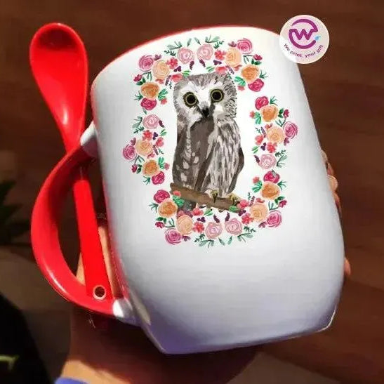 Mug-With Spoon -Cute Owl - WE PRINT