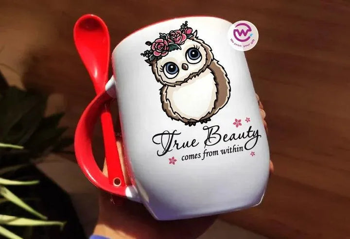 Mug-With Spoon -Cute Owl - WE PRINT