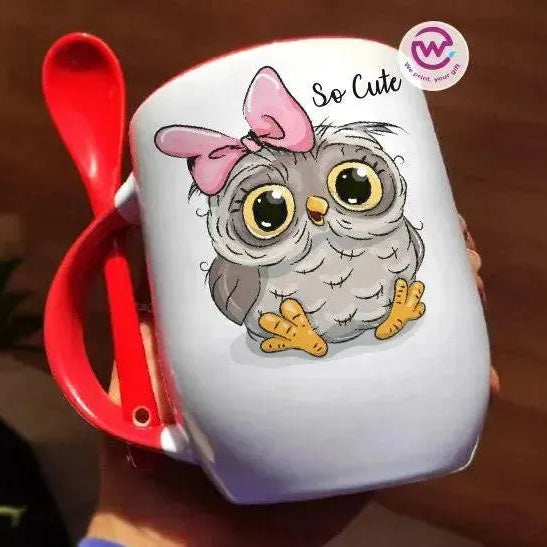 Mug-With Spoon -Cute Owl - WE PRINT