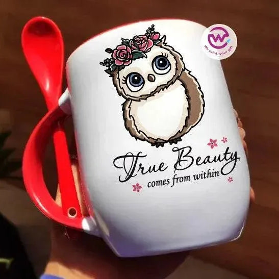Mug-With Spoon -Cute Owl - WE PRINT