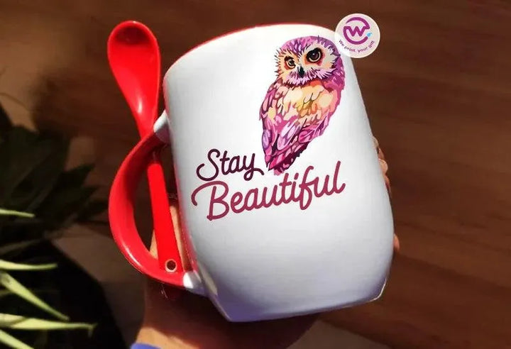 Mug-With Spoon -Cute Owl - WE PRINT