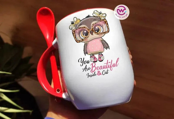 Mug-With Spoon -Cute Owl - WE PRINT