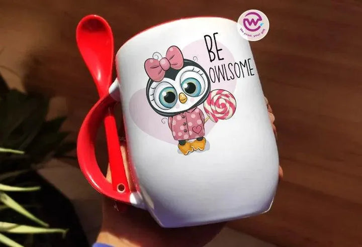 Mug-With Spoon -Cute Owl - WE PRINT