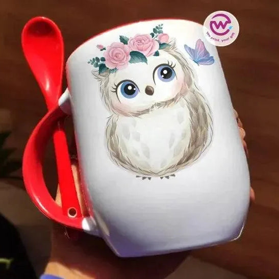 Mug-With Spoon -Cute Owl - WE PRINT
