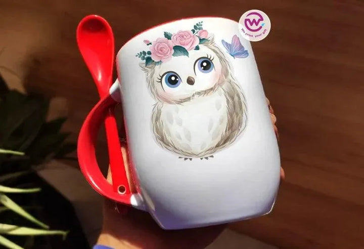 Mug-With Spoon -Cute Owl - WE PRINT