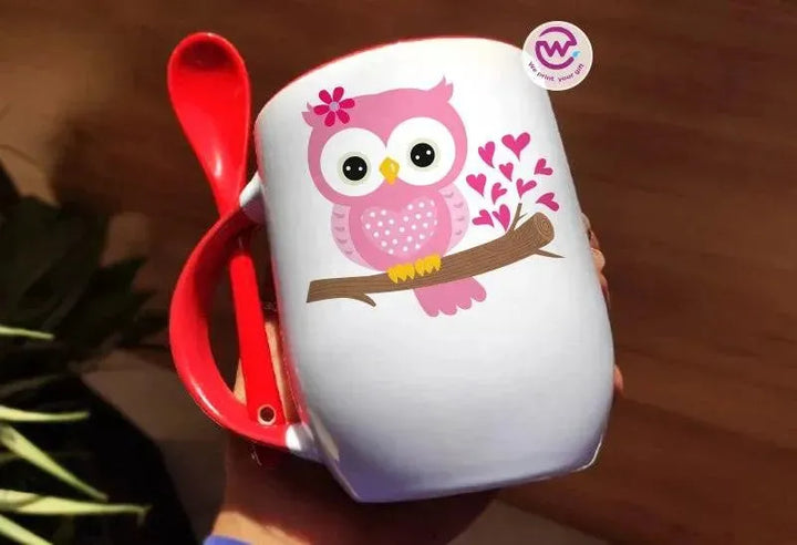 Mug-With Spoon -Cute Owl - WE PRINT