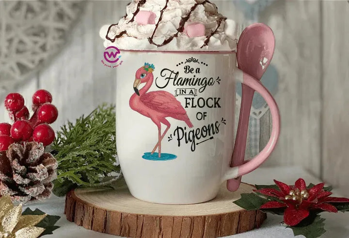 Mug-With Spoon - Flamingo - WE PRINT