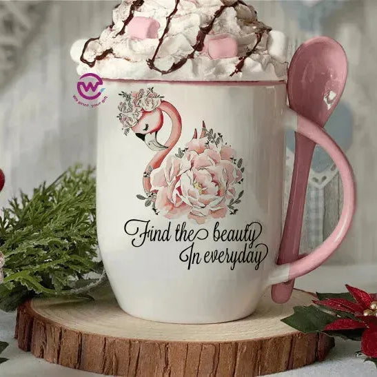 Mug-With Spoon - Flamingo - WE PRINT