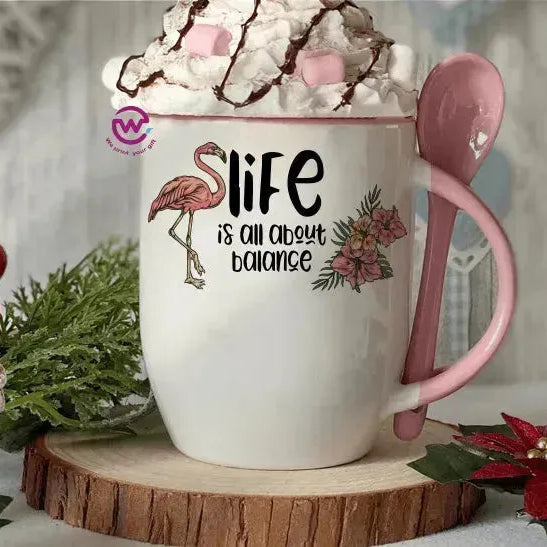 Mug-With Spoon - Flamingo - WE PRINT