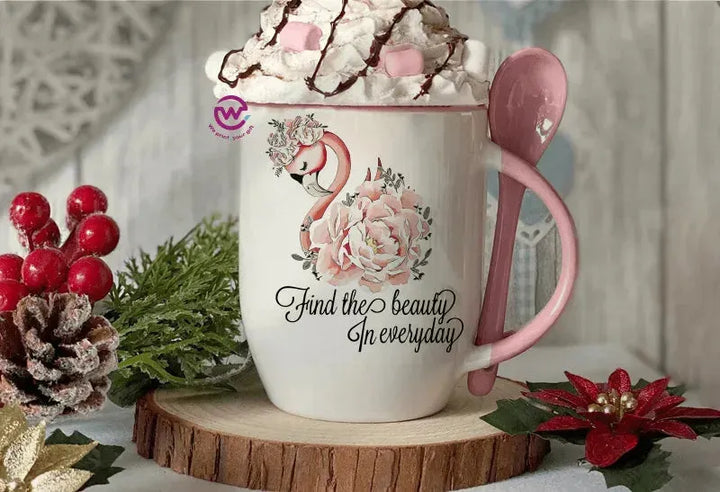 Mug-With Spoon - Flamingo - WE PRINT