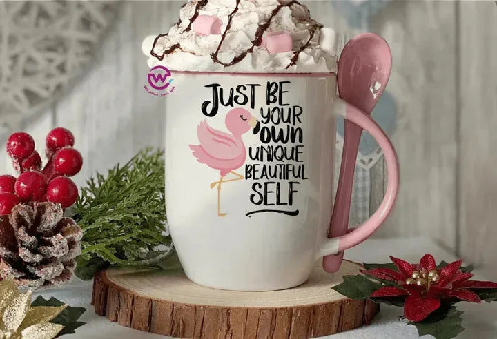 Mug-With Spoon - Flamingo - WE PRINT