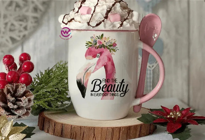 Mug-With Spoon - Flamingo - WE PRINT