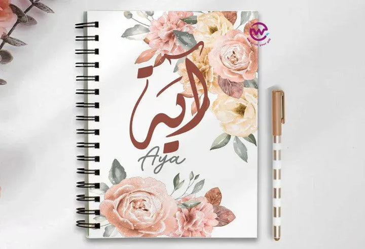 Notebook - A5 Size - Names-flowers background - WE PRINT