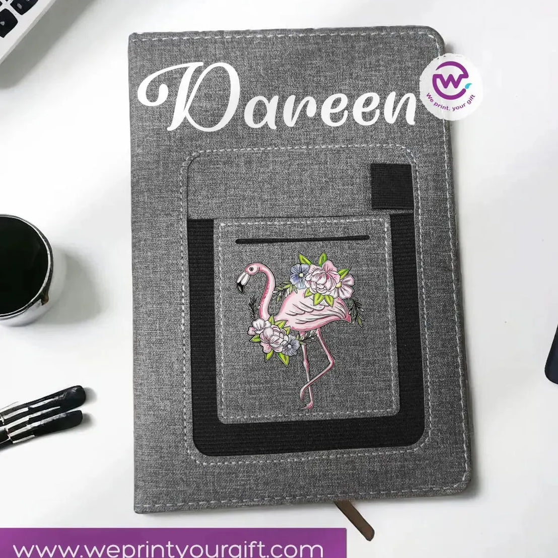 Notebook with fabric Cover& pocket- Names -A - WE PRINT