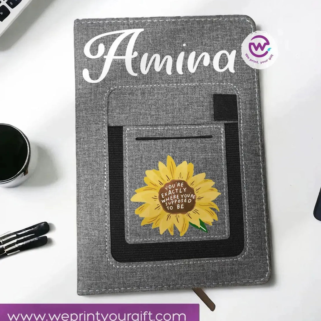 Notebook with fabric Cover& pocket- Names -A - WE PRINT